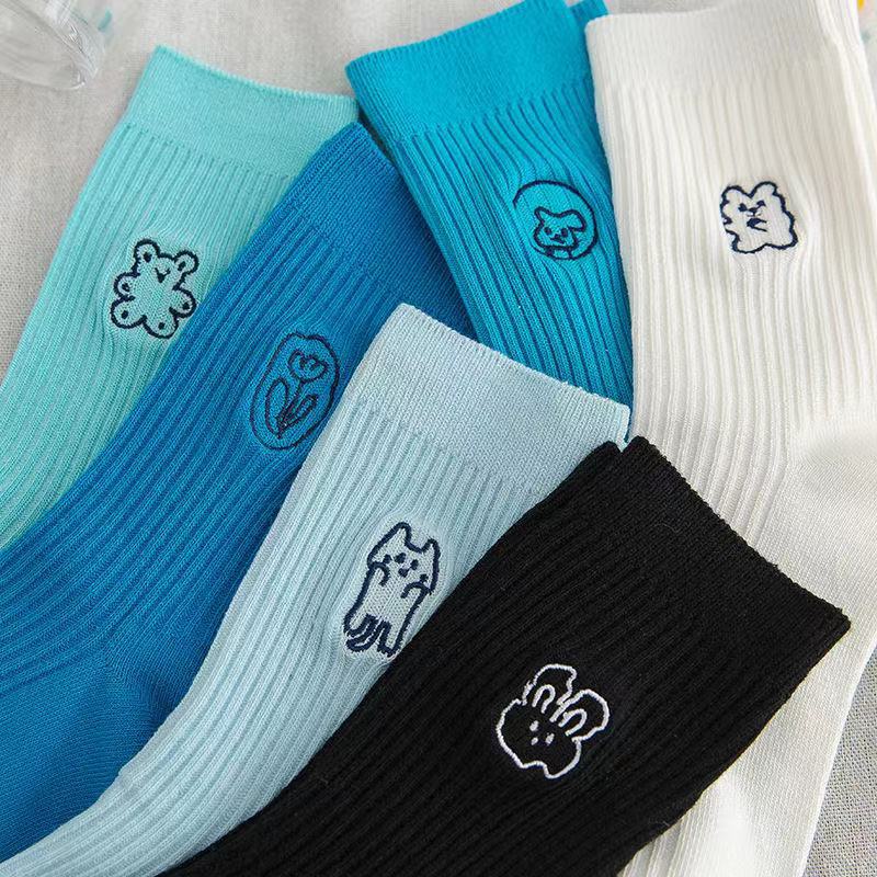Vớ Xanh Mint Thêu Họa Tiết Dễ Thương - Tất Cao Cổ Xanh Mint Trend