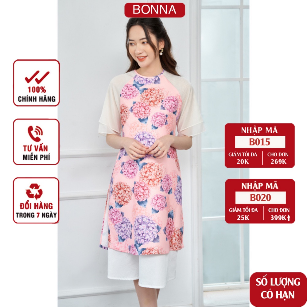 Áo dài bầu BONNA dáng cách tân thanh lịch, nhã nhặn, chất liệu gấm vân cao cấp, phù hợp mặc đi du xuân, chơi Tết CT112