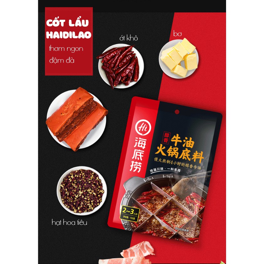 Cốt Lẩu Haidilao vị cay tê Tứ Xuyên gói 150g cho 2-3 người ăn | BigBuy360 - bigbuy360.vn