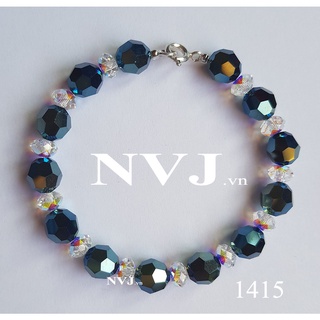 Vòng tay pha lê Swarovski hạt tròn 5000 METBL & bánh cam 5040, khóa bạc 925