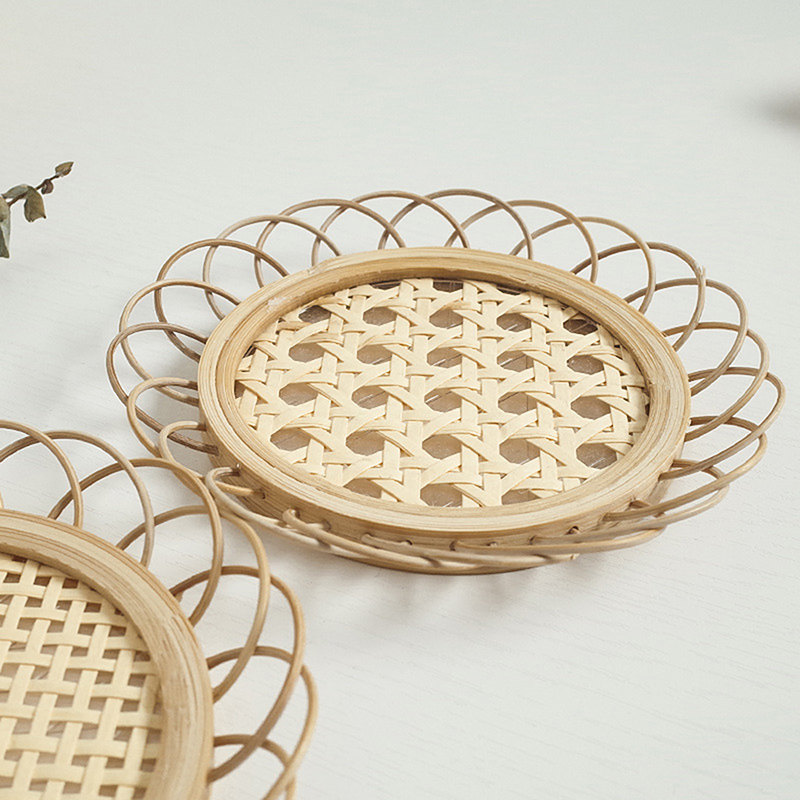 ✨Withbetiw Drink Cup Coasters Bamboo Woven Saucer Mat Non-slip Pot Holder Rattan Cup Mat