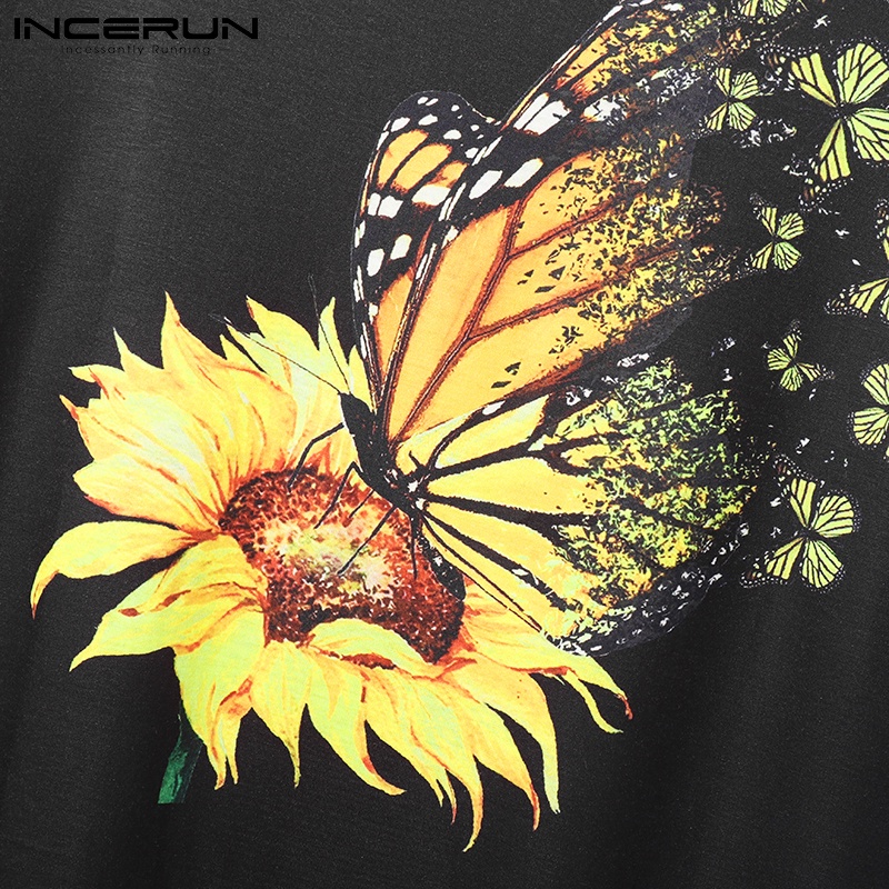 Áo thun INCERUN cổ tròn ngắn tay in họa tiết thời trang mùa hè cho nam