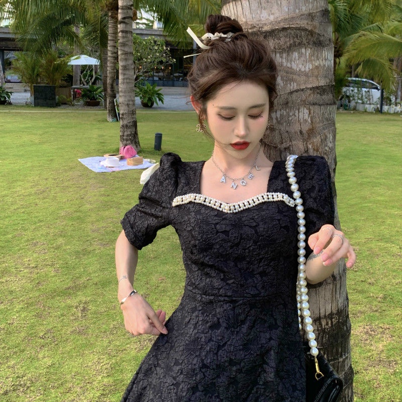 Đầm Đen Tay Ngắn Phong Cách Pháp Thời Trang Mùa Hè 2022 Cho Nữ