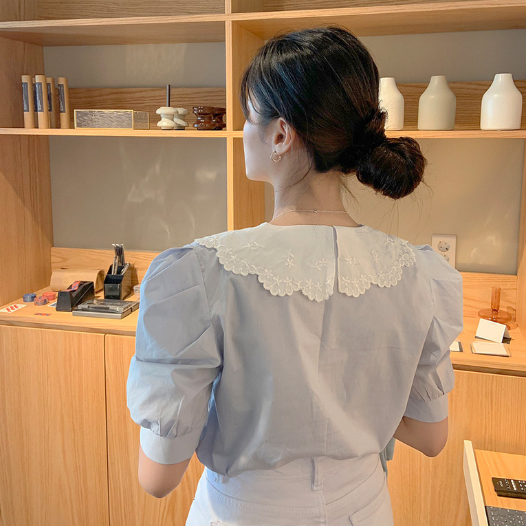 Áo Sơ Mi Ngắn Tay Thêu Họa Tiết Vintage Cho Nữ