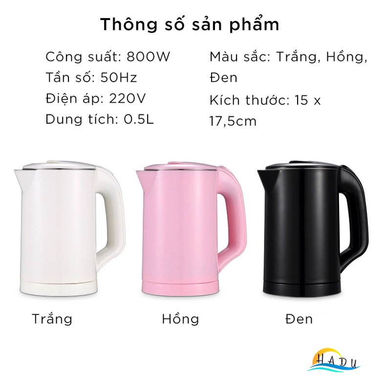 Ấm Siêu Tốc Mini 0 5l Inox 304 Du Lịch Siêu Nhỏ Cao Cấp Bình Siêu Tốc Mini An Toàn HADU