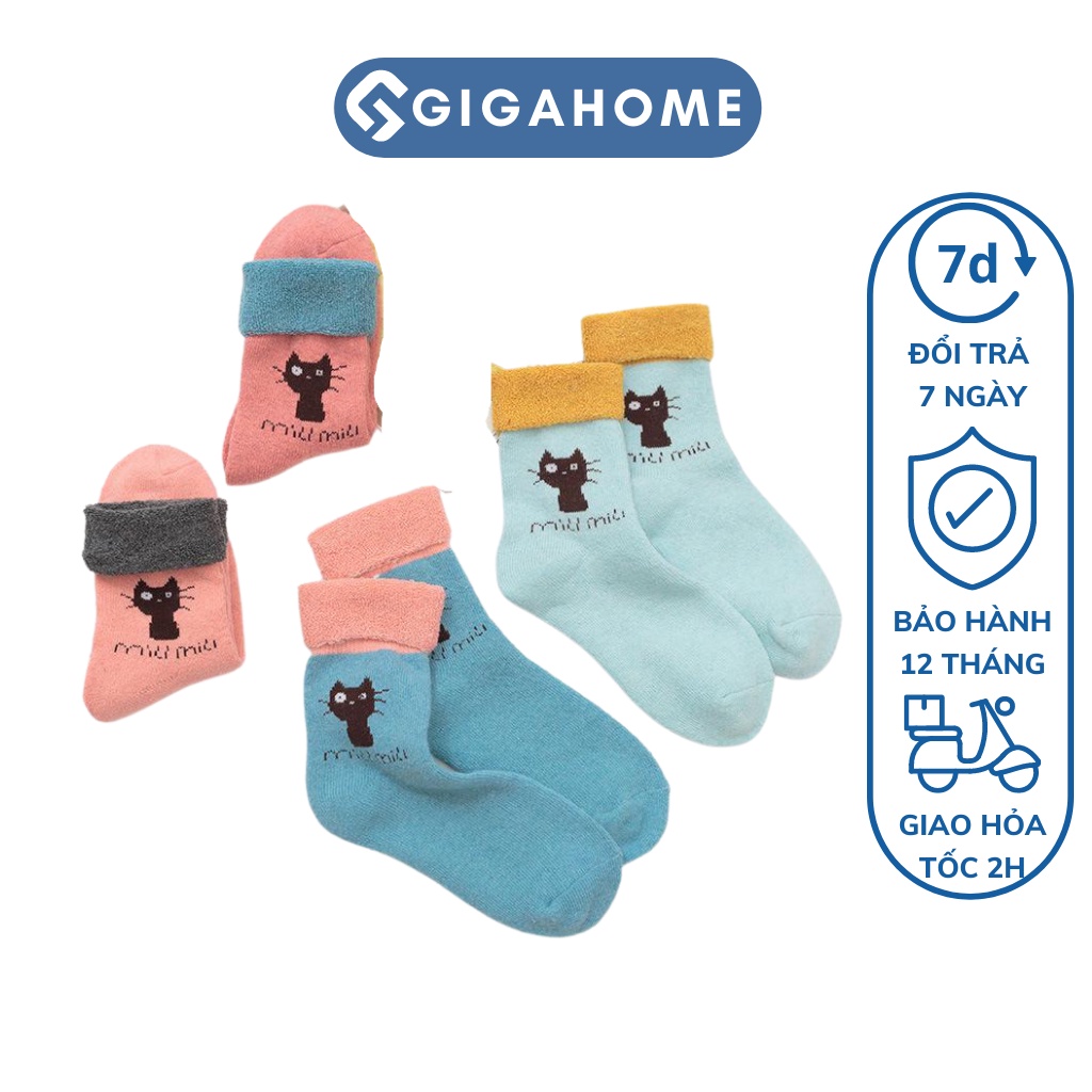 Tất Nữ Cổ Cao Chất Thun Cotton Co Giãn Siêu Dày GIGAHOME Hình Mèo Đáng Yêu 9118