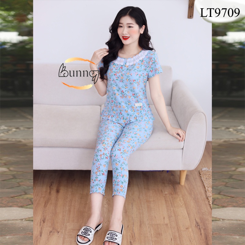 [Bunny] ĐỒ MẶC NHÀ SAU SINH CHẤT LIỆU LỤA HÀN, QUẦN ÁO MẶC NHÀ FOM DÁNG ĐẸP HỌA TIẾT HOA LÁ XINH