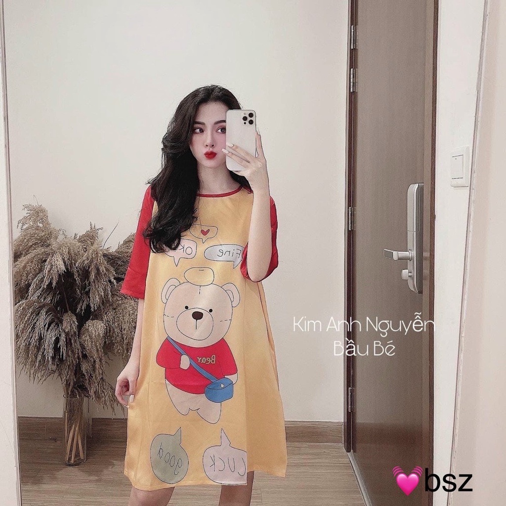 Váy Ngủ Lụa Hoạt Hình Siêu Cute Tay Lỡ + Tay Cộc | BigBuy360 - bigbuy360.vn