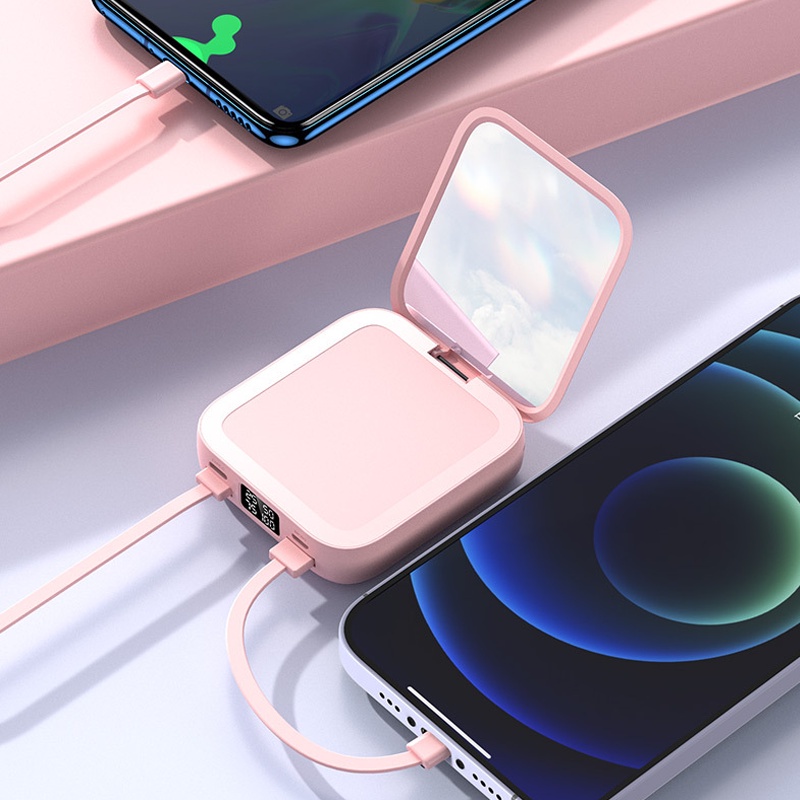 Gương Mini Không Dây 20000mah Đi Kèm 2 Dây Cáp Sạc Dự Phòng Đầu Cắm Micro-USB / Type C