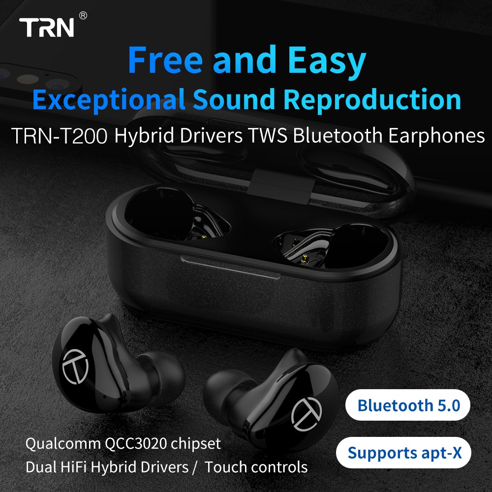 TRN T200 TWS 1BA 1DD Hybrid Driver Bluetooth V5.0 Headset Sport Wireless Earphone Earbuds QCC 3020 Chip Aptx/AAC/SBC IPX5