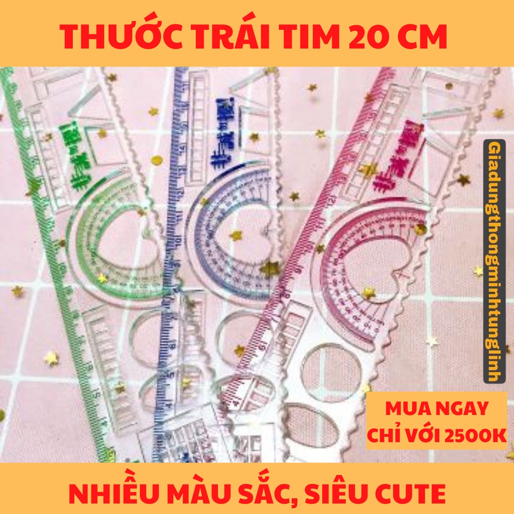 Thước Trái Tim 20cm nhiều màu siêu cute - giá rẻ chất lượng