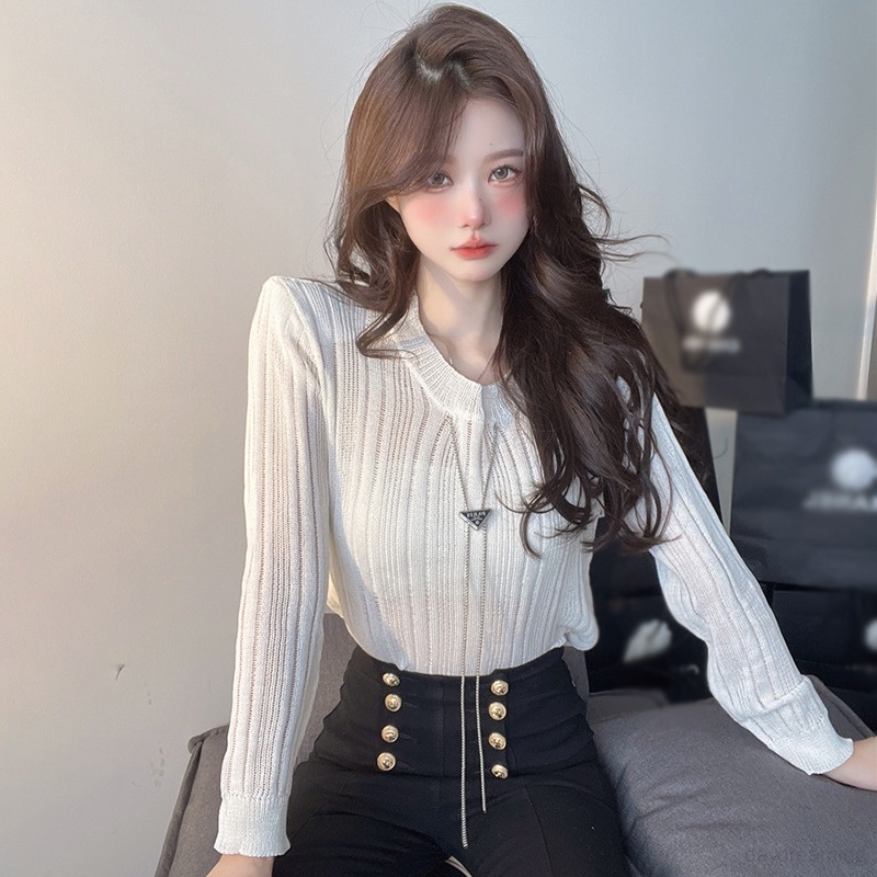 Áo Sweater Dệt Kim Mỏng Tay Dài Dáng Rộng Thiết Kế Khoét Rỗng Thời Trang Cho Nữ