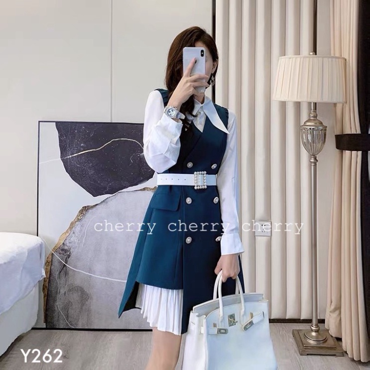 Sét văn phòng váy yếm sơmi thời thượng Y262