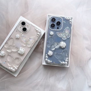 For iphone 14 pro max Ốp Điện Thoại TPU Mềm Siêu Mỏng Đính Ngọc Trai Họa Tiết Bướm Xinh Xắn Cho for Iphone 13 12 Pro 11pro Max Xr Xs Max 8 7plus