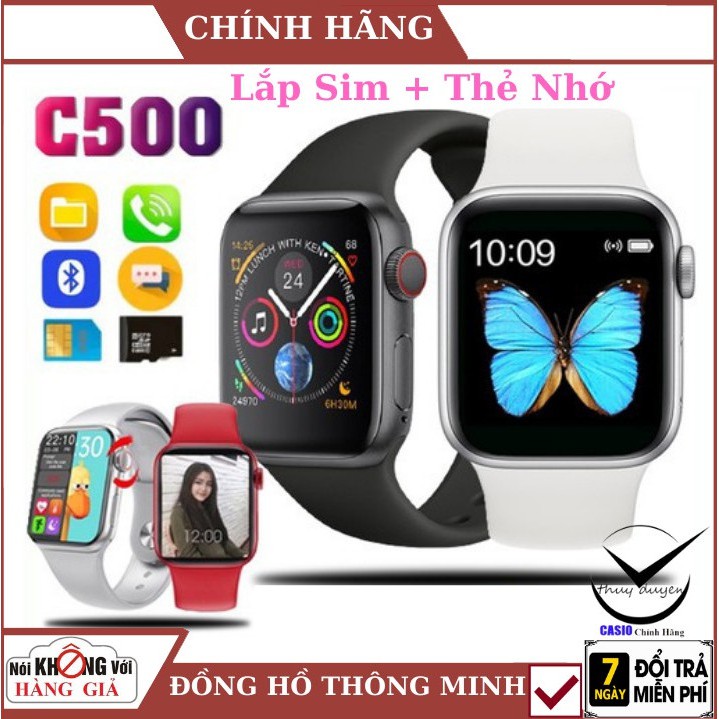 Tặng kèm sim 4G Đồng hồ thông minh C500/C6/K10 - Nghe Gọi Nhắn Tin- Lắp Sim , Thẻ Nhớ thay được dây