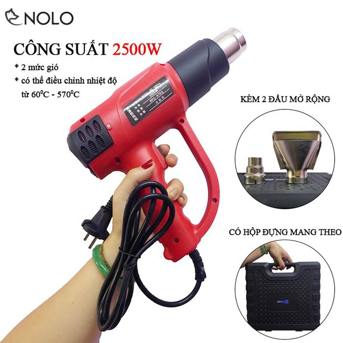 Máy Thổi Hơi Nóng Máy Khò Nhiệt NKG Công Suất 2500W Điều Chỉnh Được Nhiệt Độ Từ 60 Đến 570 Độ Có 2 Mức Gió Tặng Kèm Hộp