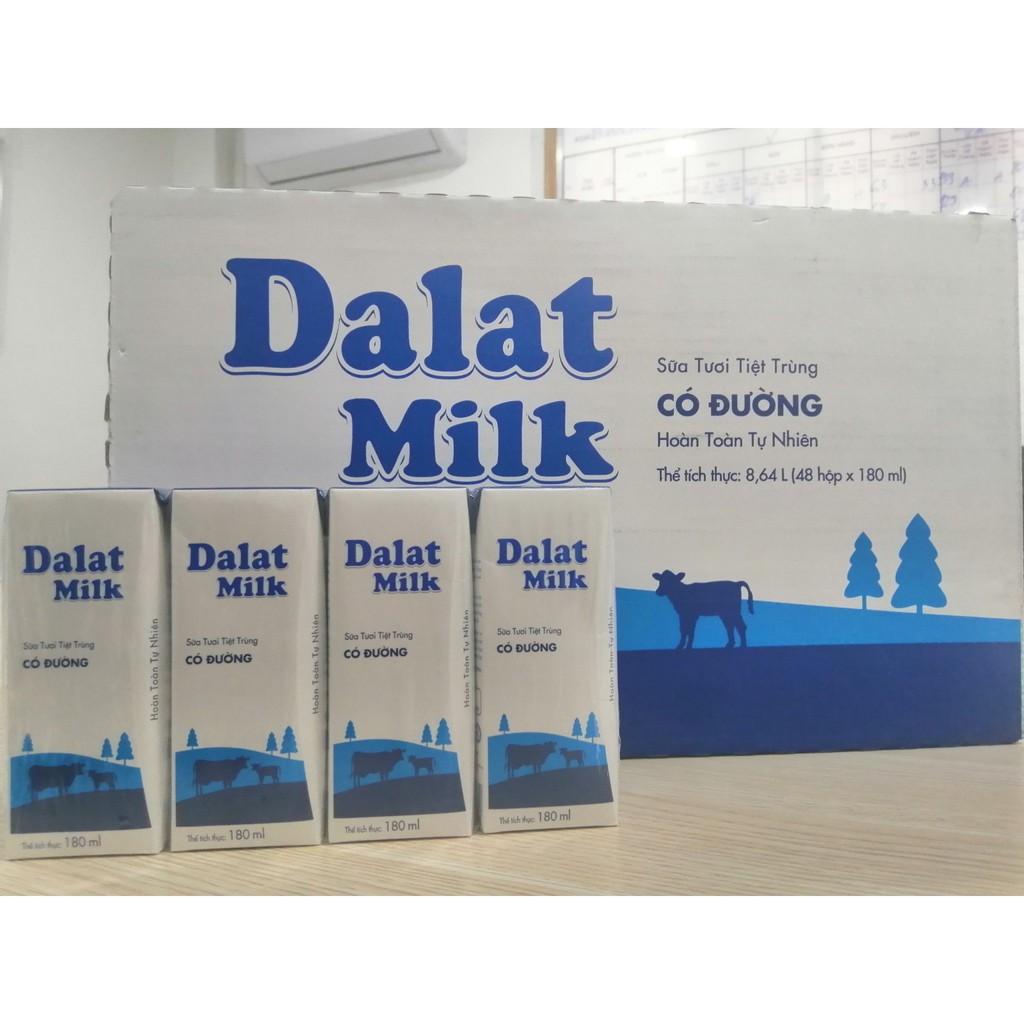 Lốc 4 Hộp Sữa Tươi Tiệt Trùng Đà Lạt Milk 180ml