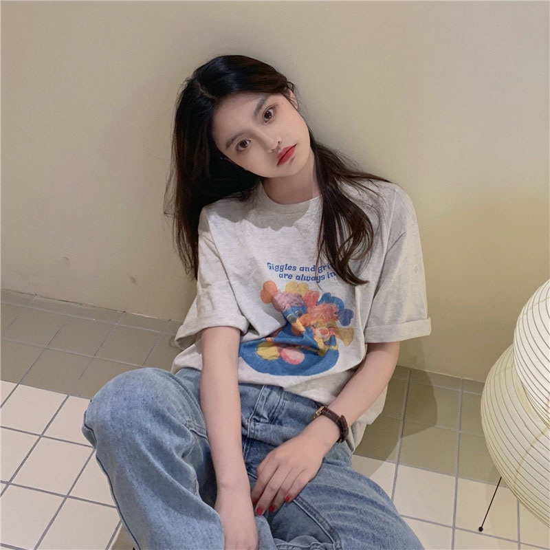 NRVP Áo Thun Nữ Tay Ngắn In Hình Phong Cách Hàn Quốc Thời Trang Mùa Hè 2022