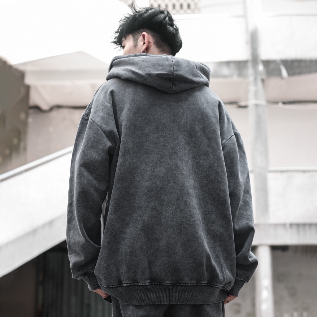 Áo Hoodie Wash Xám Trơn Unisex Chất Liệu 100% Cotton Dày Dặn Form Rộng Thoải Mái Phong Cách Đơn Giản