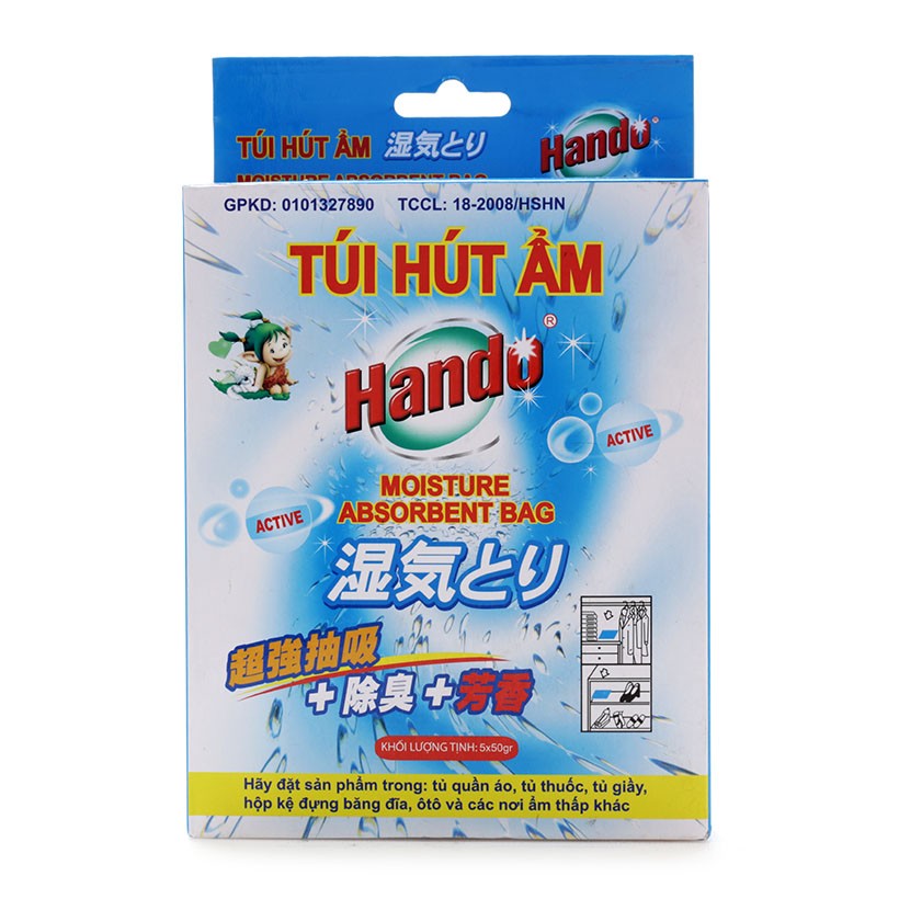 Hộp 5 túi hút ẩm chống mốc treo tủ quần áo tủ giày dép tủ bếp Hando 5x50Gr