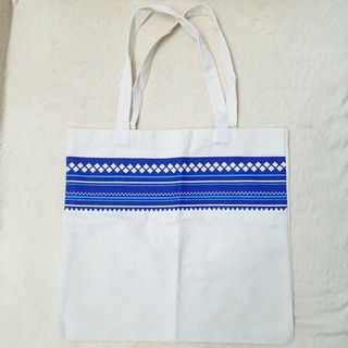 HÌNH THẬT - Túi Tote Trắng Vải Canvas Họa Tiết Sọc Xanh - túi xách Quai Đeo tiện lợi thời trang học sinh viên