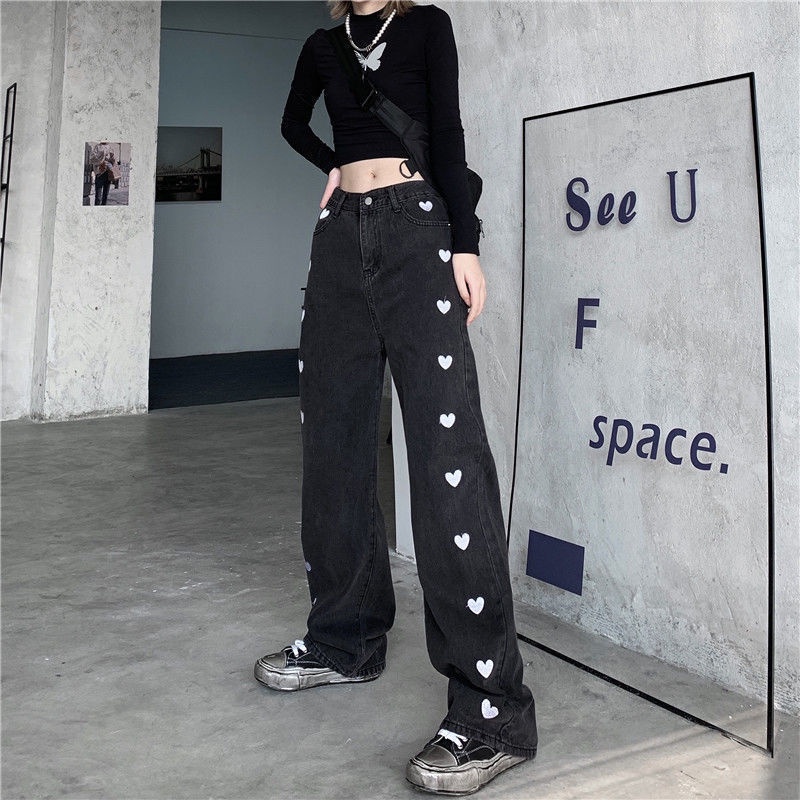 Quần jeans Dài Lưng Cao Ống Rộng Thời Trang Xuân Thu Cho Nữ