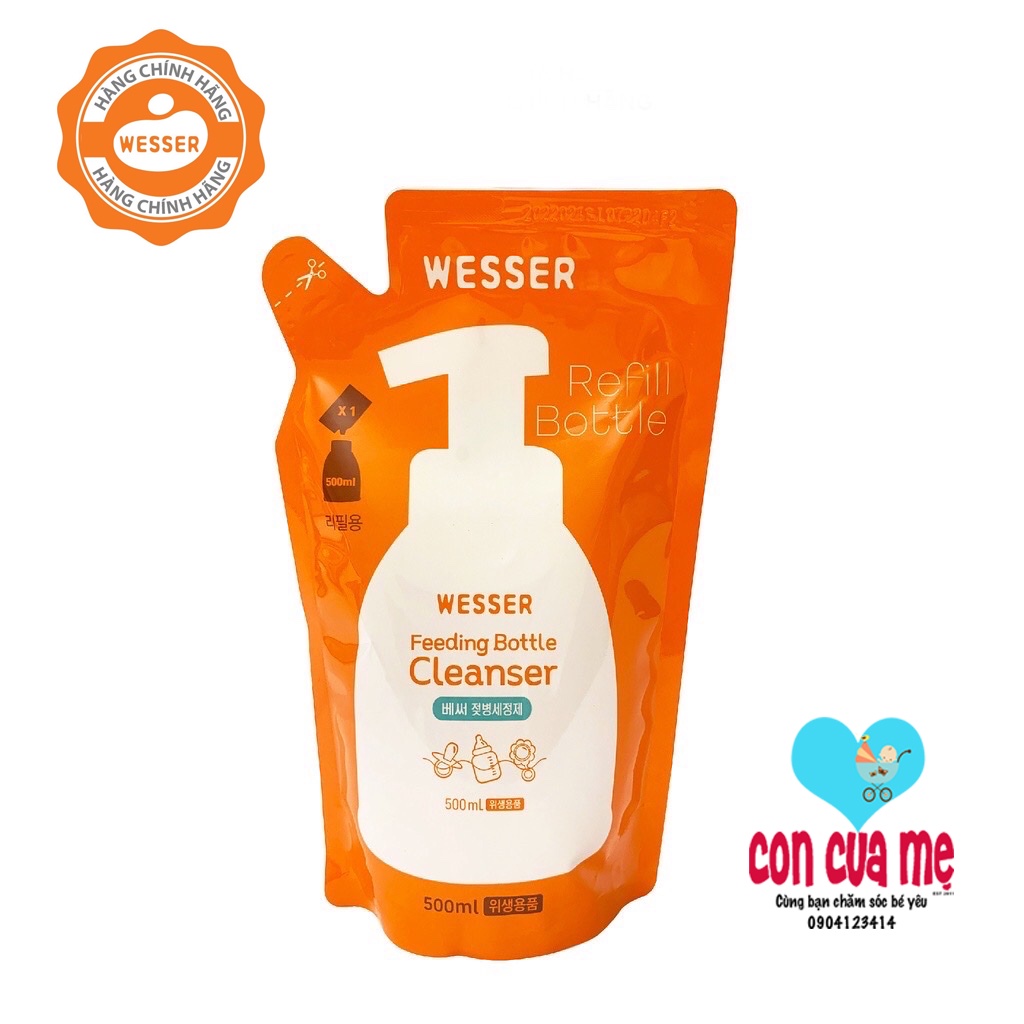 [Mẫu mới Date 2025] Chai/Túi nước rửa bình sữa Wesser 500ml