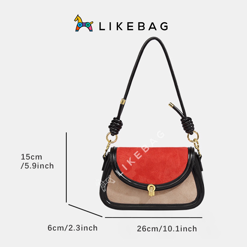 Túi đeo vai nữ da lộn LIKEBAG thiết kế quai xoắn phối màu trẻ trung 219XK6202-3 - LIBAGI