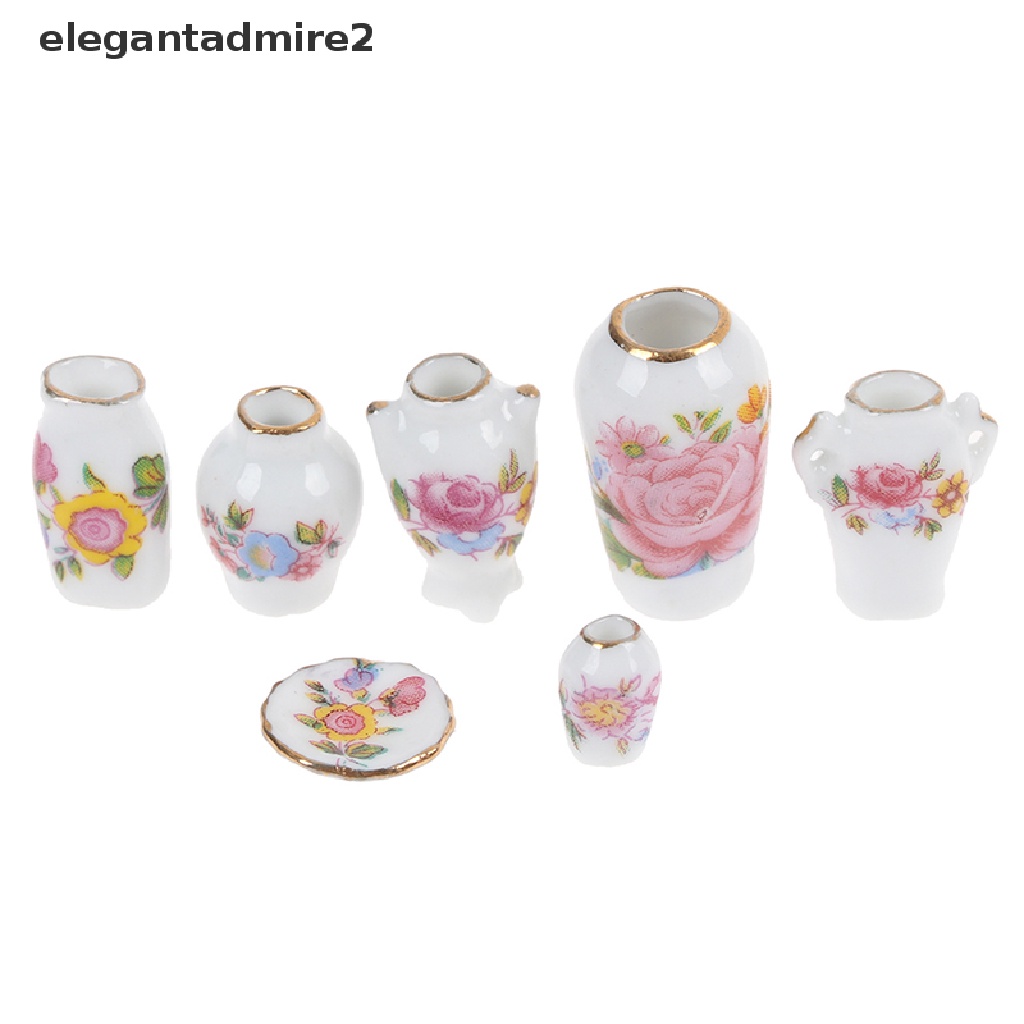[gant] 7Pcs 1:12 Dollhouse Miniature Porcelain Flower Vase Dolls House Accessories .