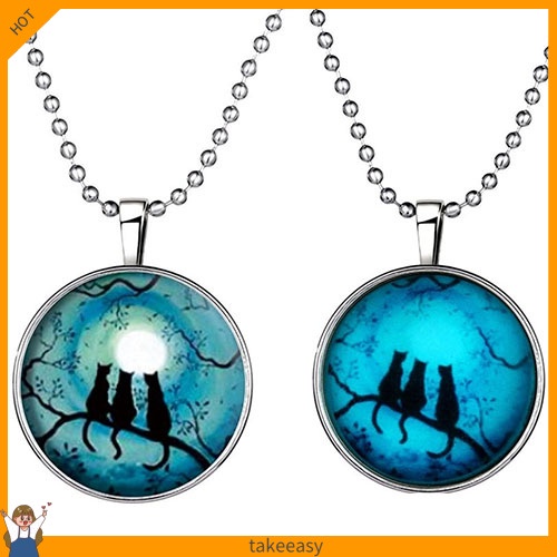 [Hàng Có Sẵn] Vòng cổ Mặt Hình Ba Chú Mèo Phát Sáng Trong Bóng Tối Phong Cách Steampunk Cổ Điển