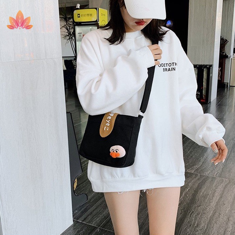 Túi Vải Đeo Vai Có Khóa Kéo Họa Tiết Hoạt Hình Jp5