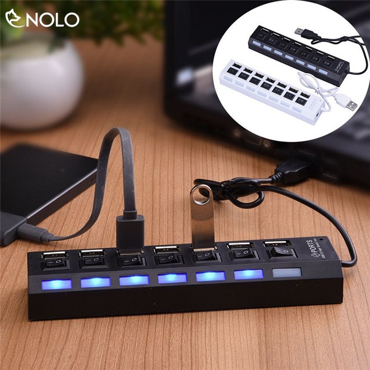 Bộ Hub Chia Cổng USB Chuẩn 2.0 Gồm 7 Port Model HB7 Công Tắc ON OFF Hỗ Trợ Win 10