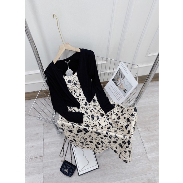 [ 𝐅𝐑𝐄𝐄 𝐒𝐇𝐈𝐏 ]   SÉT  ÁO LEN TĂM KHOÁC CADIGAN VÁY 2 DÂY HOA ĐỆM NGỰC