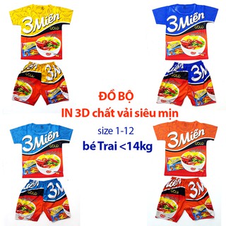 Đồ bộ in 3D cao cấp họa tiết mì gói hot trend cho bé dưới 14kg chất vải mềm mịn mát màu và mẫu ngẫu nhiên theo từng đợt