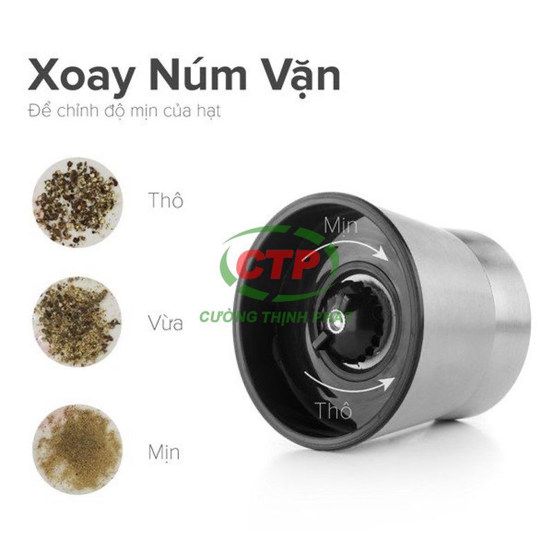 Dụng cụ lọ xay tiêu thủy tinh, nắp inox