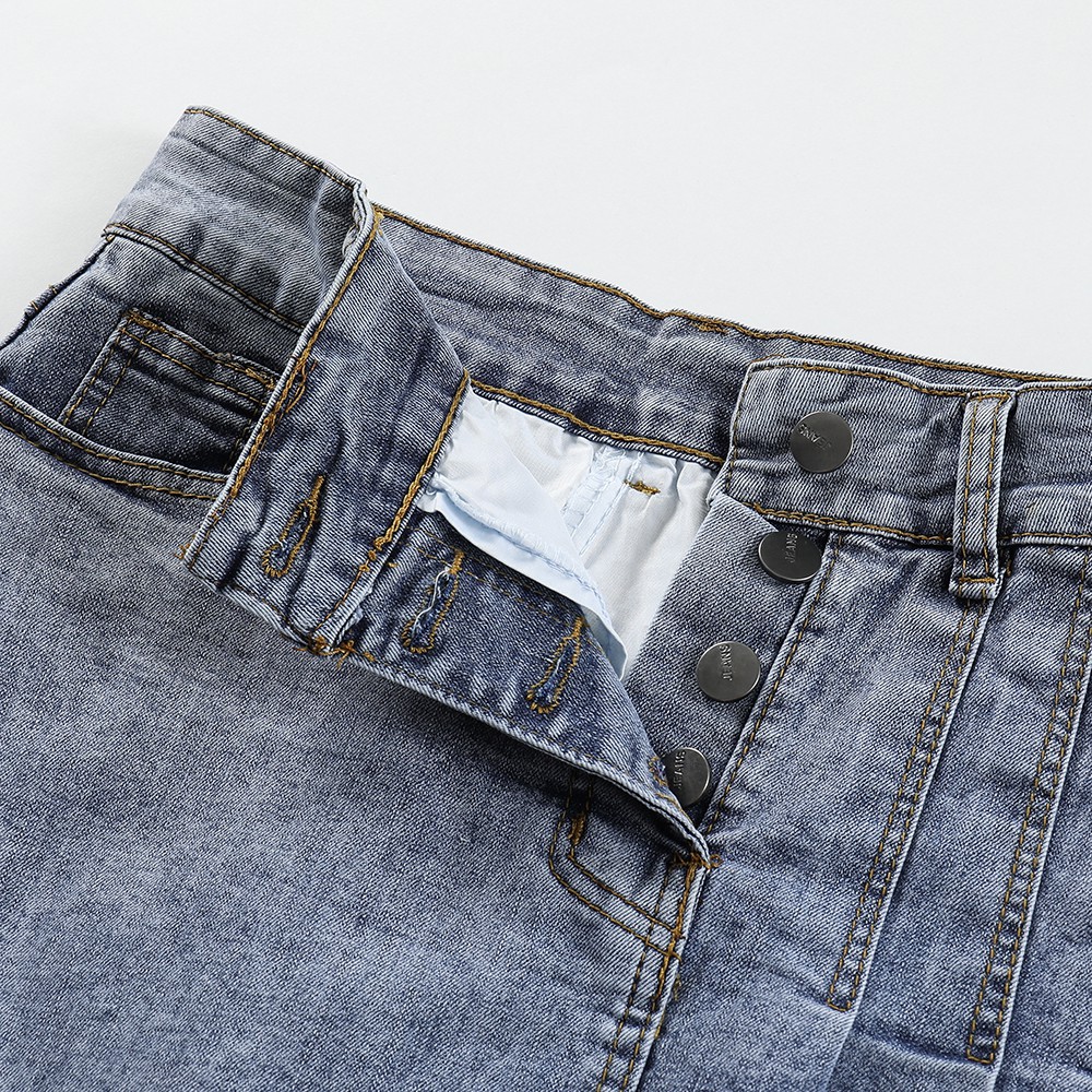 NUZIRO  Chân váy jean chữ A  lưng cao thời trang cho nữ