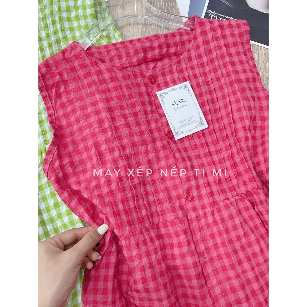 Váy Sát Nách Kẻ Caro Dáng Suông PEONYB Nữ [FREESHIP] Đầm midi dài kiểu bánh bèo tiểu thư hotgirl mặc đi biển hàn quốc