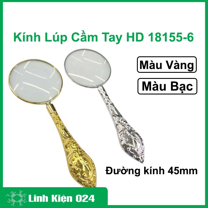 Kính lúp quang học cầm tay HD 18155-6 kim loại, hoa văn đẹp dùng để đọc, sửa chữa điện tử
