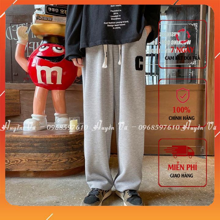 Quần Ống Rộng Chất Tổ Ong Chữ C - Quần Thể Thao Unisex Dày Dặn Phong Cách Ulzzang Hàn Quốc