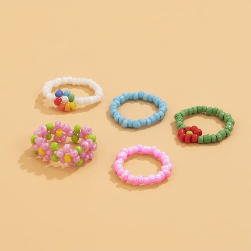 Set 5 Nhẫn Bện Dây Hoa Cúc Phong Cách Boho Thời Trang Đi Biển Mùa Hè