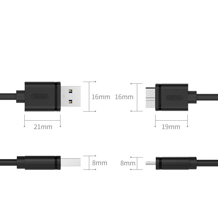 Cáp tín hiệu USB sang microB Unitek Y-C461GBK dài 1m - dùng cho ổ cứng di động hoặc thiết bị có cổng micro B (Đen)