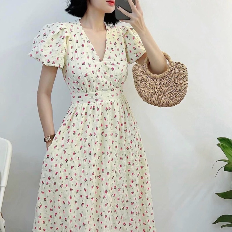 ĐẦM HOA XỐP VINGTAGE RETRO
