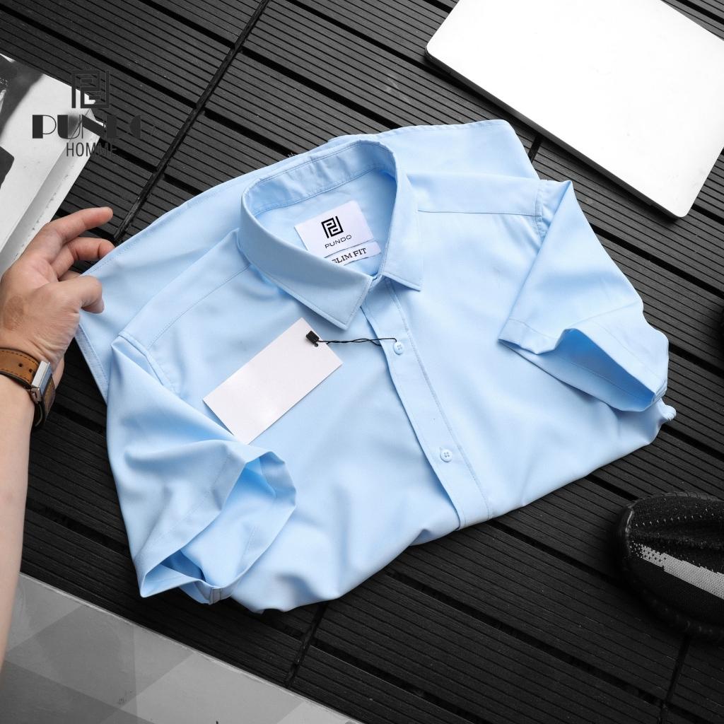 Áo sơ mi nam ngắn tay Pundohomme cổ bẻ 5 màu basic chất vải lụa mịn cao cấp ASMPD36