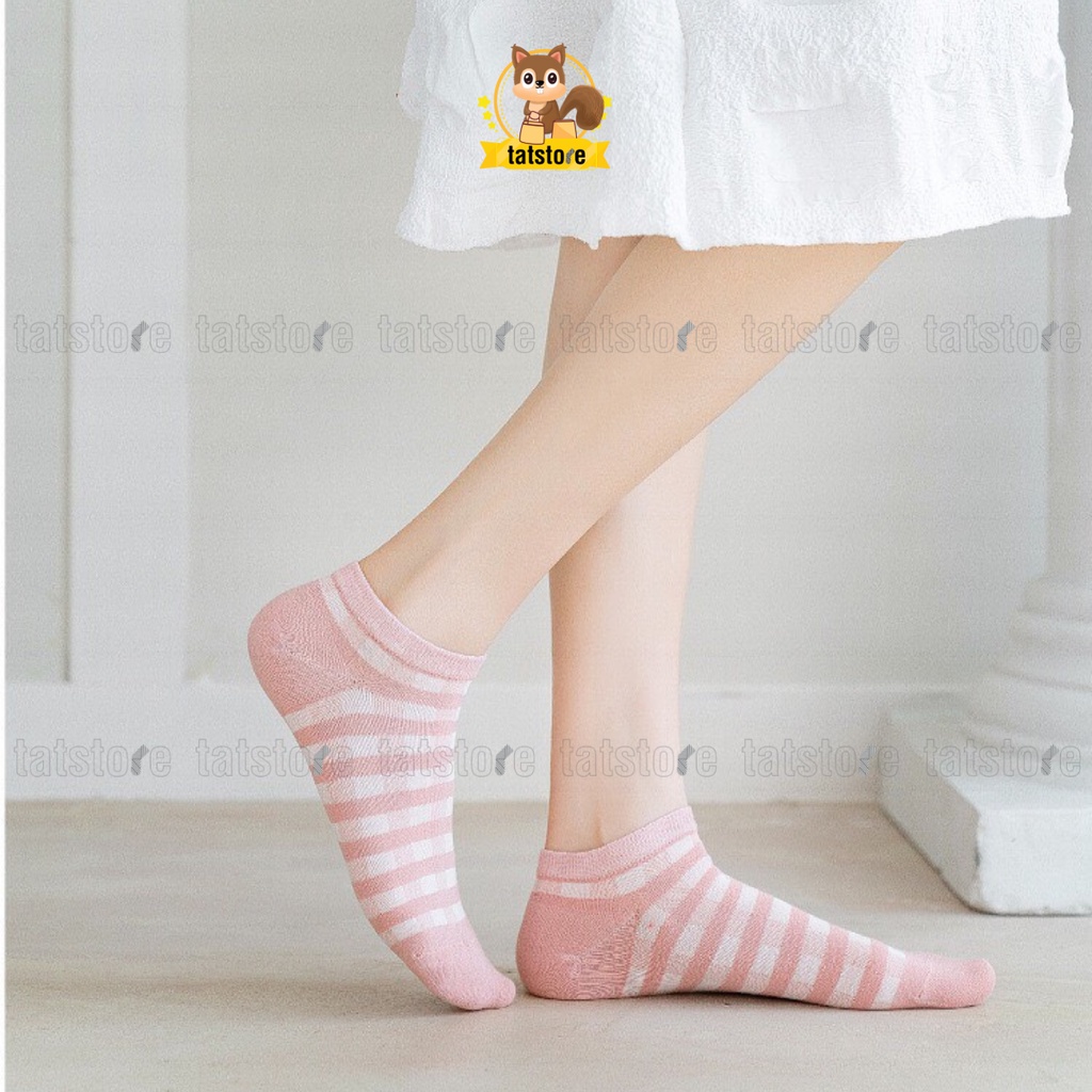 Tất nữ cổ ngắn thấp cute màu hồng Hàn Quốc dễ thương cotton họa tiết hoa TẤT STORE 2CNF18