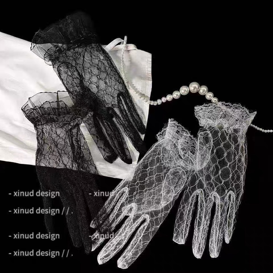 ( 2 màu) Găng tay full ren lưới mỏng phụ kiện chụp ảnh phong cách loli