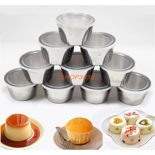 Combo 10 Khuôn Làm Bánh Flan Rau Câu Cupcake Inox 304 ( 7cm ) Nắp Nhựa Khít (Tặng 10 Khuôn Rau Câu Không Nắp )