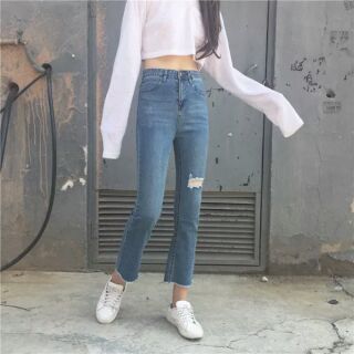 Order quần jean ống loe ulzzang 2018 rách đùi