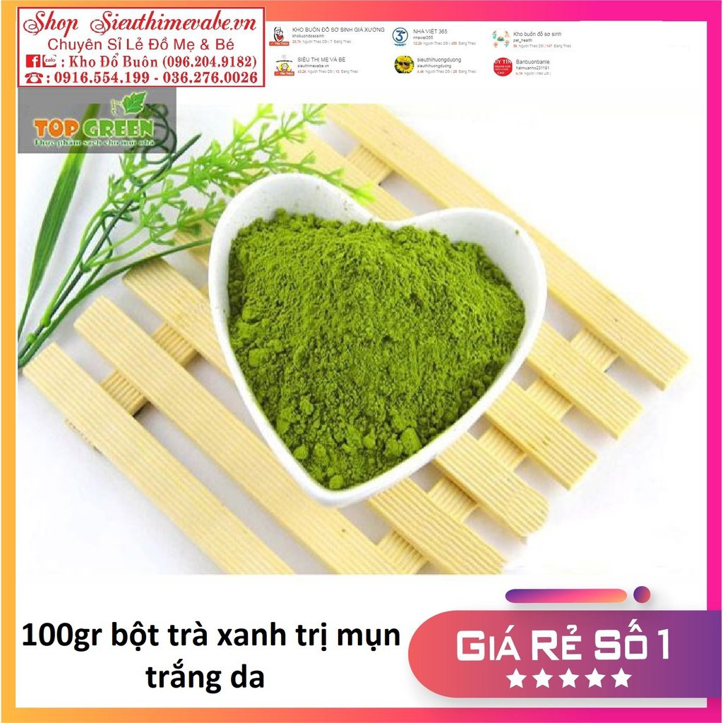 Bột trà xanh 100g trị mụn trắng da [rẻ quá]