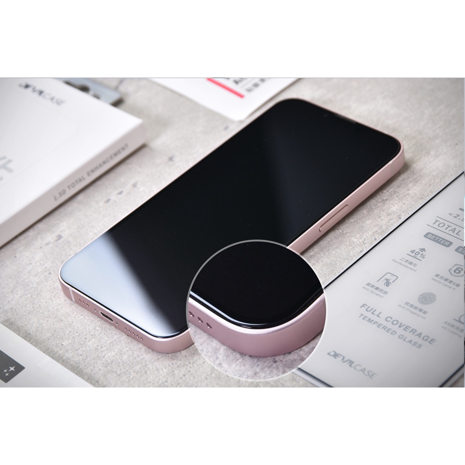 Miếng dán cường lực Devilcase 2.5D cường hóa viền Full màn hình cho iPhone 14, iPhone 13 - Chính hãng