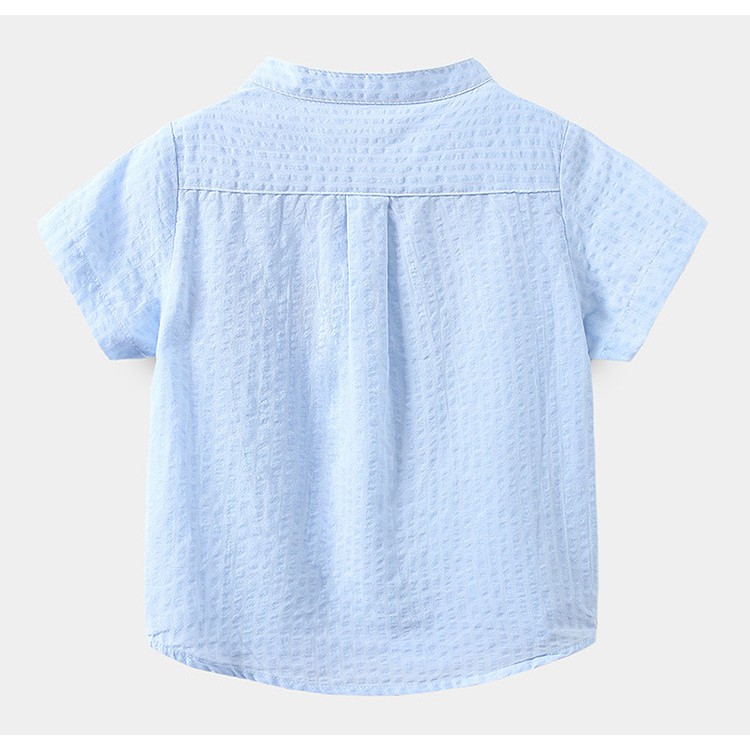 Áo sơ mi cổ tàu cho bé WELLKIDS áo sơ mi cộc tay họa tiết hoạt hình chất cotton hàng xuất Âu Mỹ